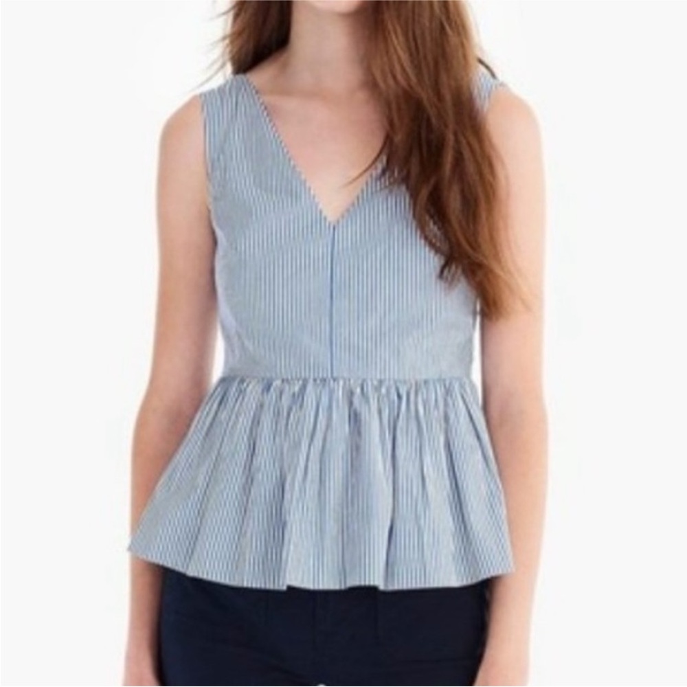 J. Crew Blue and White Striped Sleeveless Peplum top